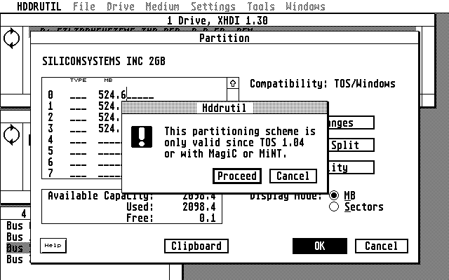 After clicking on OK, confirm that the changes are to be made. The Atari performs a reset at the end.