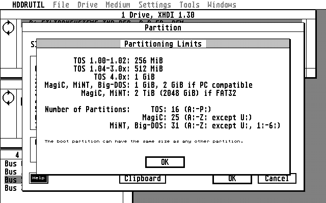 The typical limits on the Atari are displayed under Help.