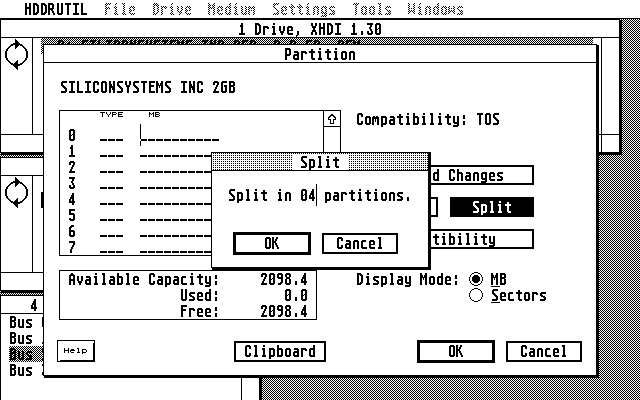 Enter a sensible number of partitions (here: 2098MB : 4 partitions = 524MB per partition).